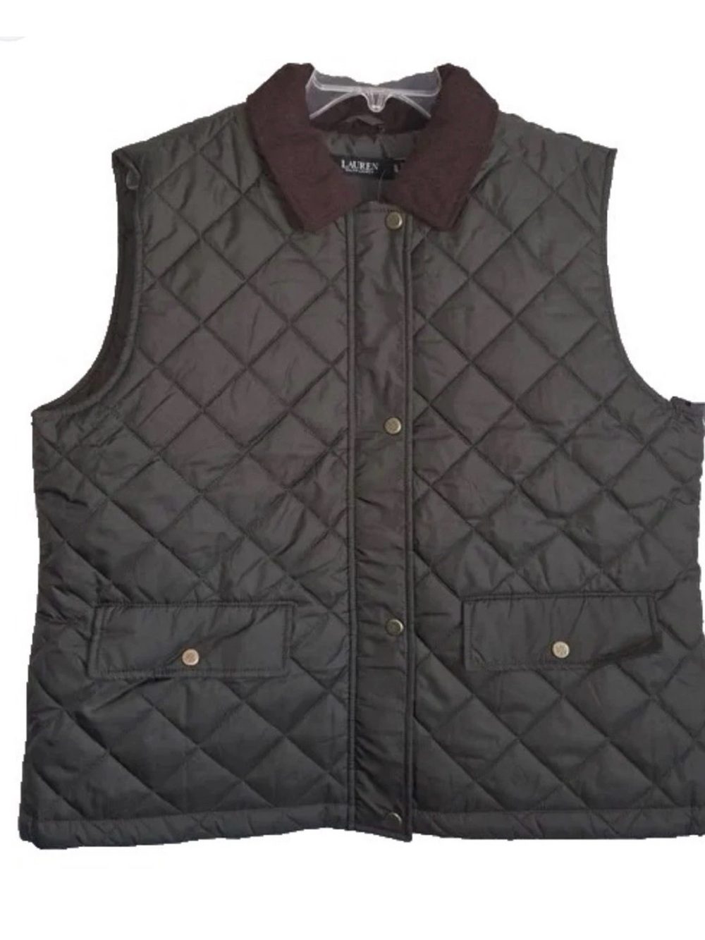 RALPH LAUREN QUILTED VEST Olive Green With Corduroy COLLAR Size XL NWT $160